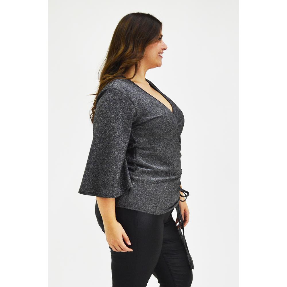 Foto 3 pulgar | Blusa Glitter con Jareta Roman Fashion BL-GR-1804 Plata Tallas Extras