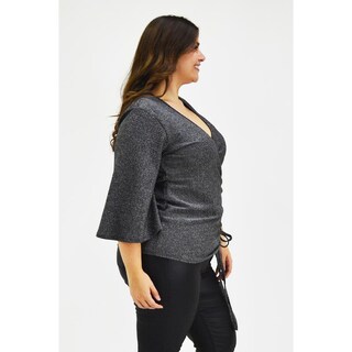 Foto 2 | Blusa Glitter con Jareta Roman Fashion BL-GR-1804 Plata Tallas Extras