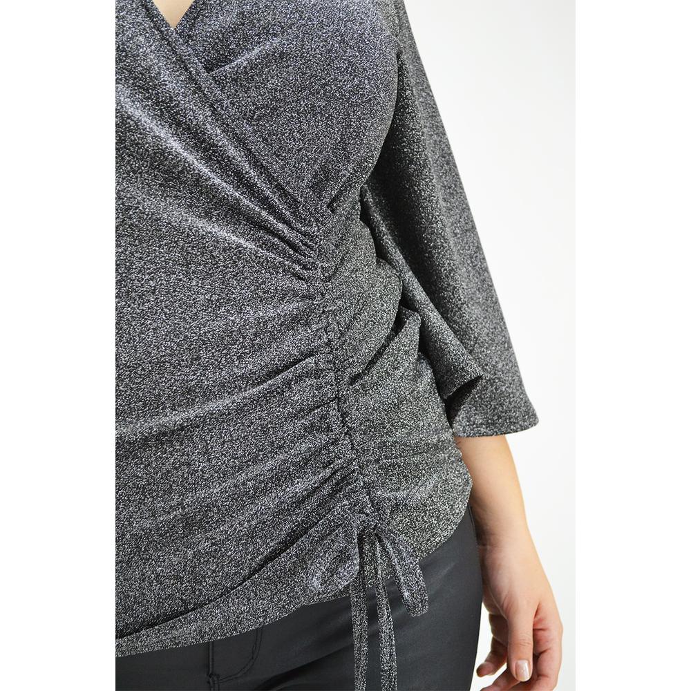Foto 5 pulgar | Blusa Glitter con Jareta Roman Fashion BL-GR-1804 Plata Tallas Extras