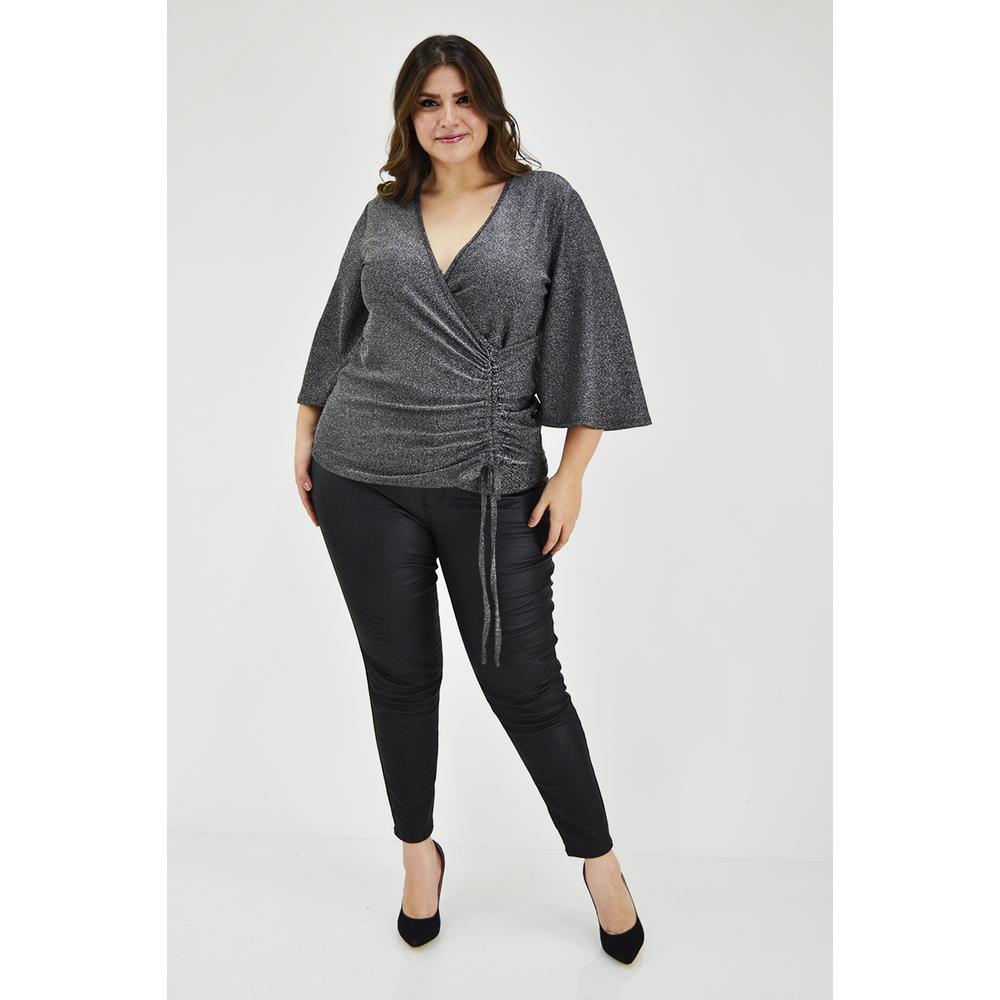 Foto 7 pulgar | Blusa Glitter con Jareta Roman Fashion BL-GR-1804 Plata Tallas Extras