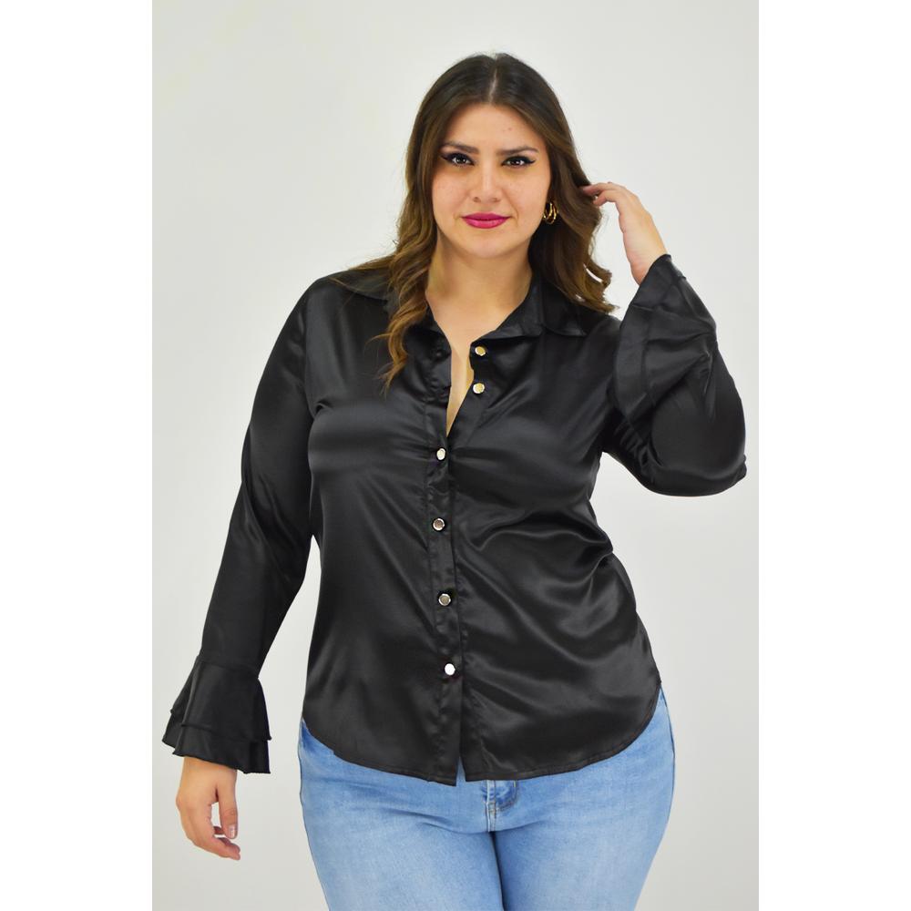 Foto 2 pulgar | Blusa Manga Poeta Roman Fashion /tallas Extras, 1010 (negro) Negro