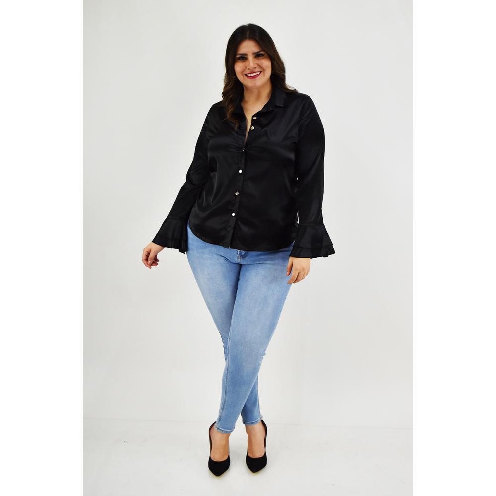 Foto 7 pulgar | Blusa Manga Poeta Roman Fashion /tallas Extras, 1010 (negro) Negro