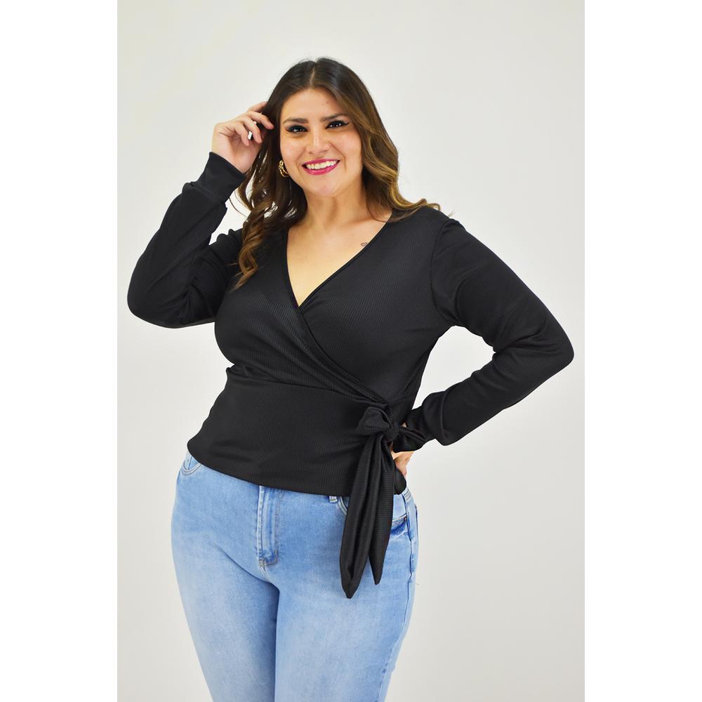 Foto 2 pulgar | Blusa Escote Cruzado Roman Fashion Tallas Extras Negra