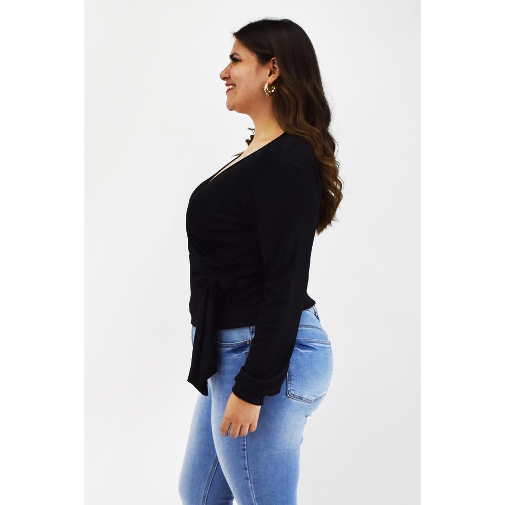 Foto 3 pulgar | Blusa Escote Cruzado Roman Fashion Tallas Extras Negra