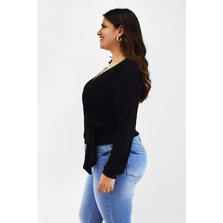 Foto 2 | Blusa Escote Cruzado Roman Fashion Tallas Extras Negra