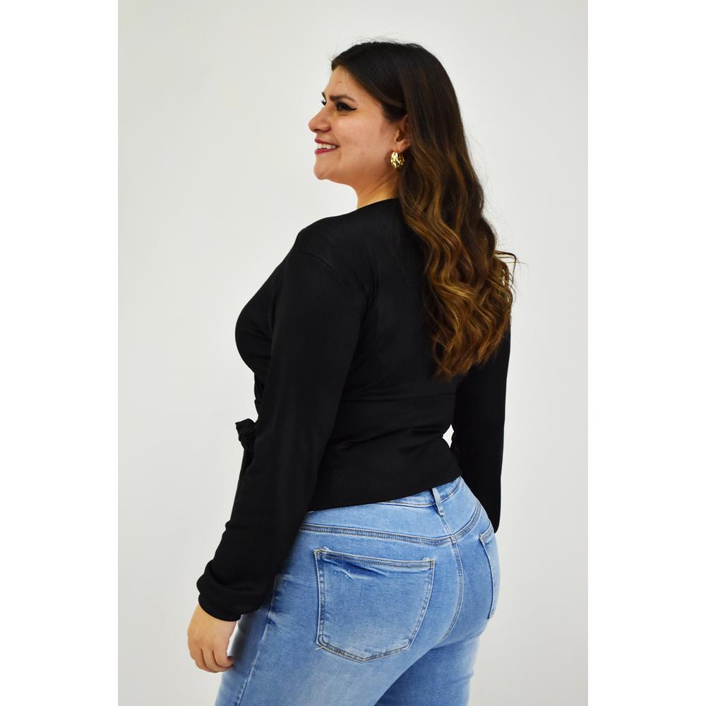 Foto 4 pulgar | Blusa Escote Cruzado Roman Fashion Tallas Extras Negra