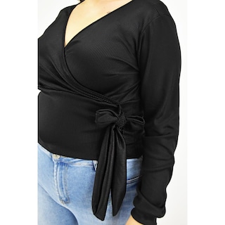 Foto 4 | Blusa Escote Cruzado Roman Fashion Tallas Extras Negra