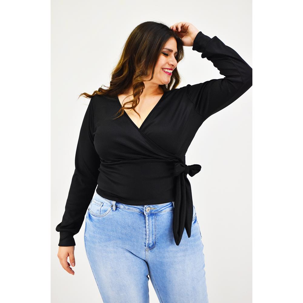 Foto 6 pulgar | Blusa Escote Cruzado Roman Fashion Tallas Extras Negra