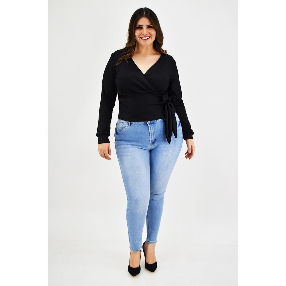 Foto 7 pulgar | Blusa Escote Cruzado Roman Fashion Tallas Extras Negra