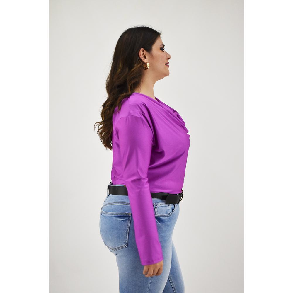 Foto 3 pulgar | Blusa Elegante de Satín Roman Fashion Magenta Tallas Extras para Mujer