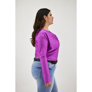 Foto 2 | Blusa Elegante de Satín Roman Fashion Magenta Tallas Extras para Mujer