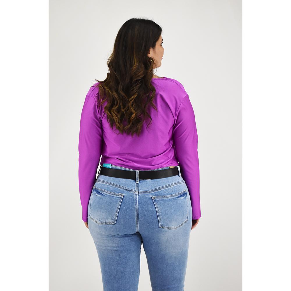 Foto 4 pulgar | Blusa Elegante de Satín Roman Fashion Magenta Tallas Extras para Mujer