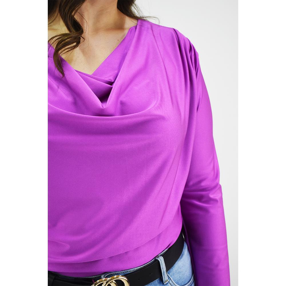 Foto 5 pulgar | Blusa Elegante de Satín Roman Fashion Magenta Tallas Extras para Mujer