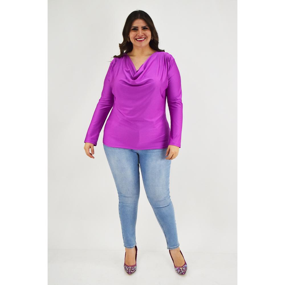 Foto 6 pulgar | Blusa Elegante de Satín Roman Fashion Magenta Tallas Extras para Mujer