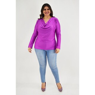 Foto 5 | Blusa Elegante de Satín Roman Fashion Magenta Tallas Extras para Mujer