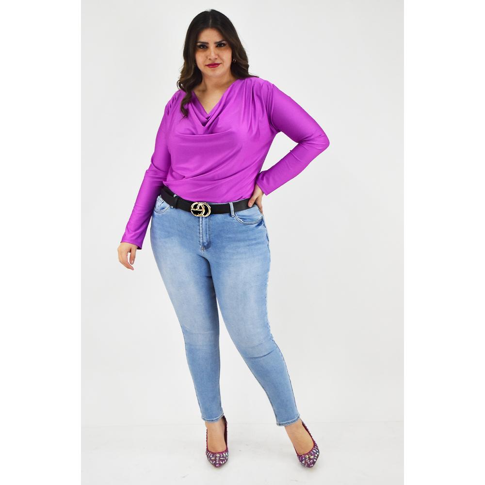 Foto 7 pulgar | Blusa Elegante de Satín Roman Fashion Magenta Tallas Extras para Mujer