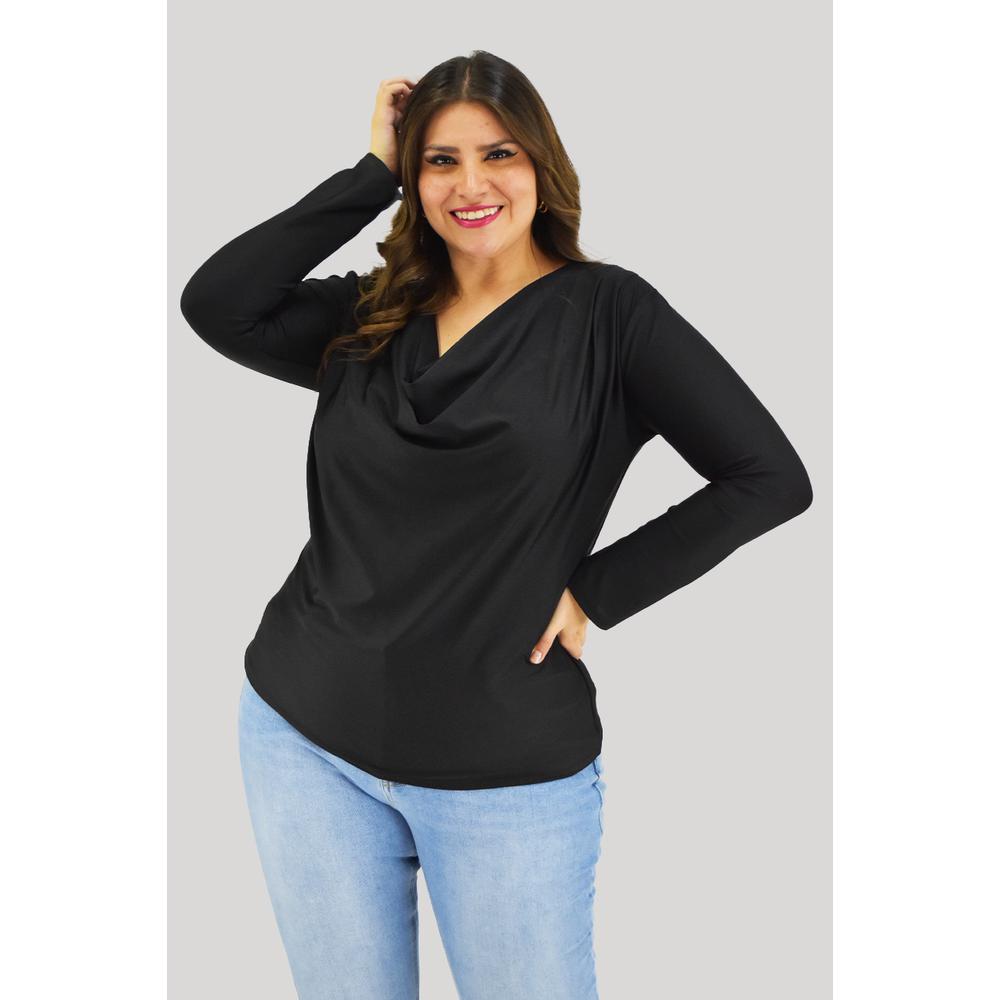 Blusa Elegante de Satín Roman Fashion Negra Tallas Extras para Mujer