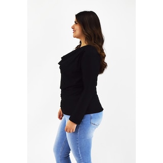 Foto 2 | Blusa Elegante de Satín Roman Fashion Negra Tallas Extras para Mujer