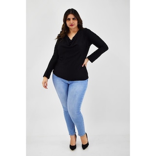 Foto 5 | Blusa Elegante de Satín Roman Fashion Negra Tallas Extras para Mujer