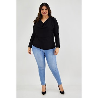 Foto 6 | Blusa Elegante de Satín Roman Fashion Negra Tallas Extras para Mujer