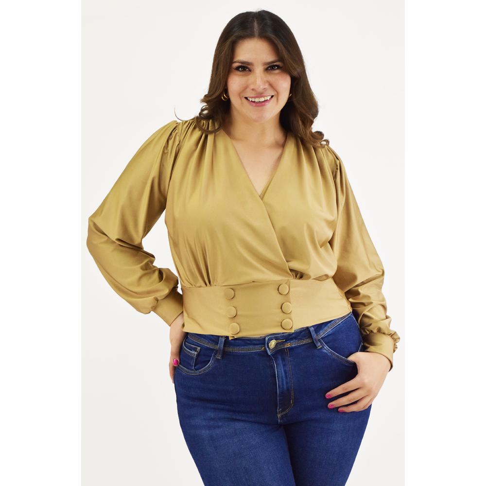 Blusa para Mujer Roman Fashion Satín Escote Cruzado Tallas Extras Dorado