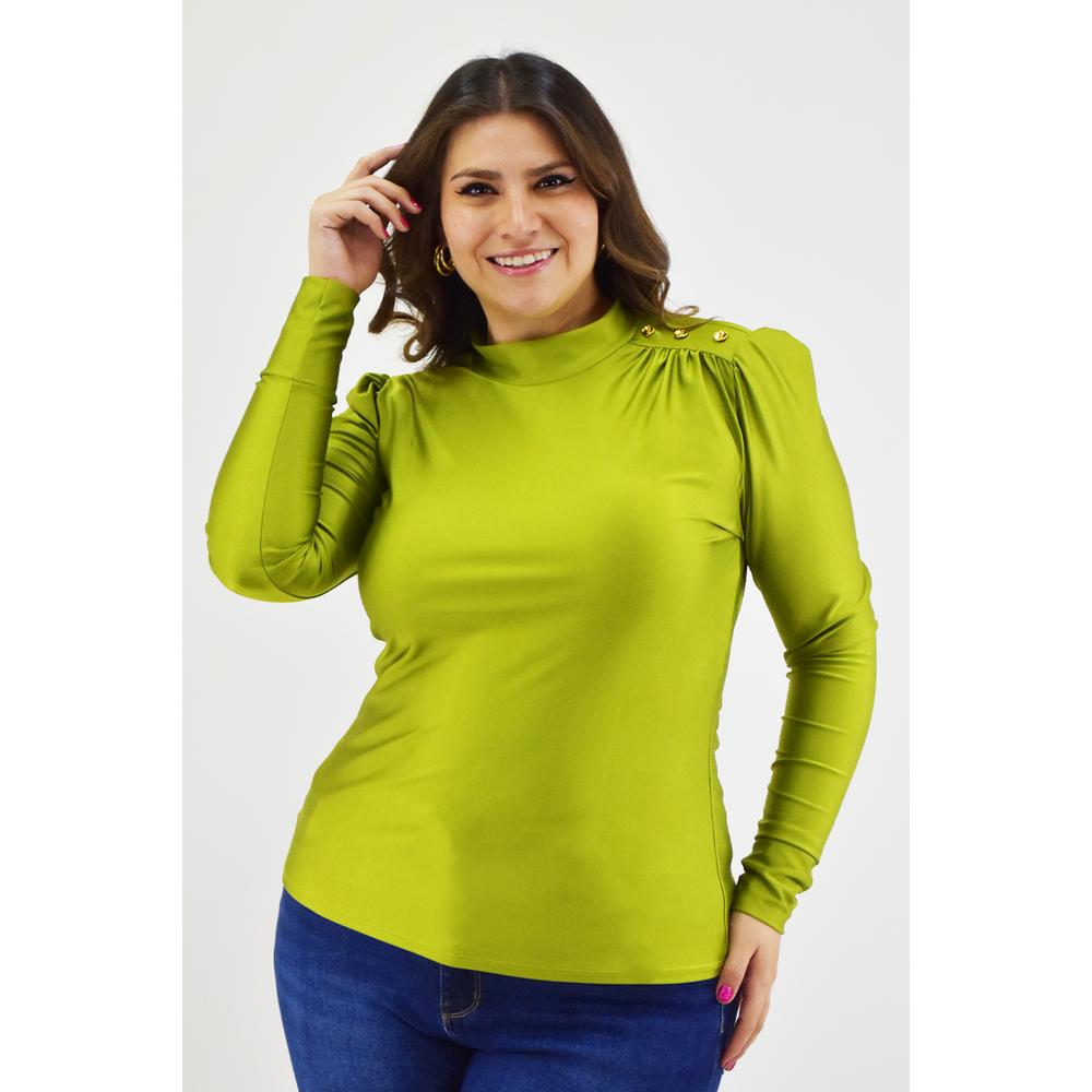 Blusa de Satín Roman Fashion 1802 Verde Lima Tallas Extras