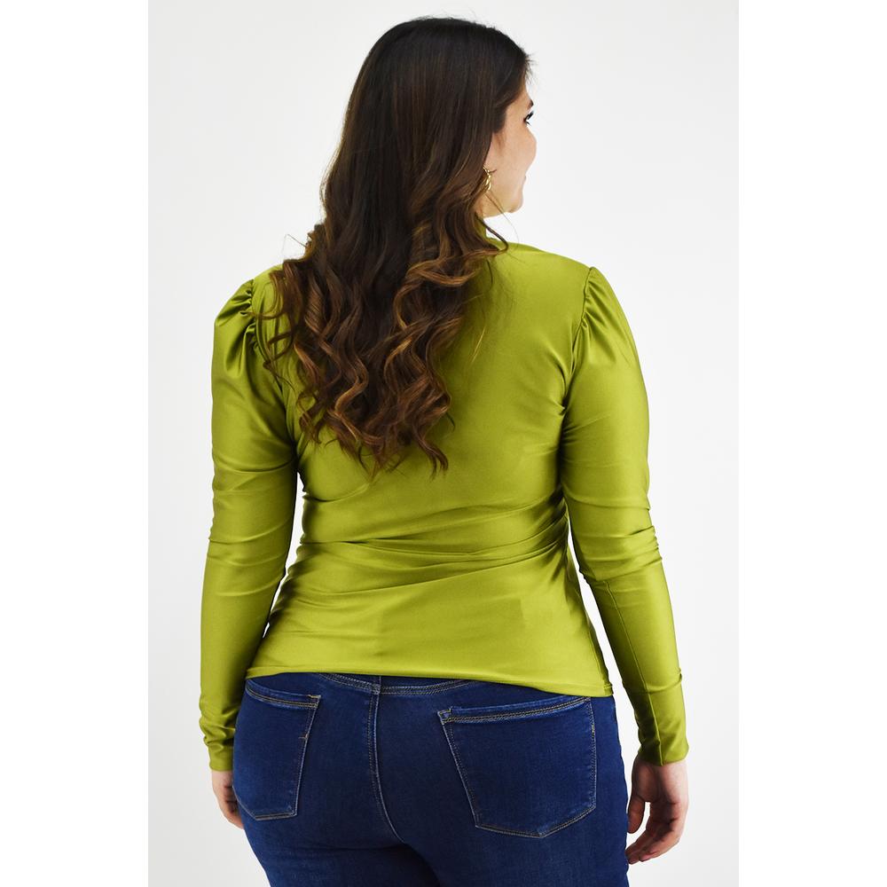 Foto 4 pulgar | Blusa de Satín Roman Fashion 1802 Verde Lima Tallas Extras