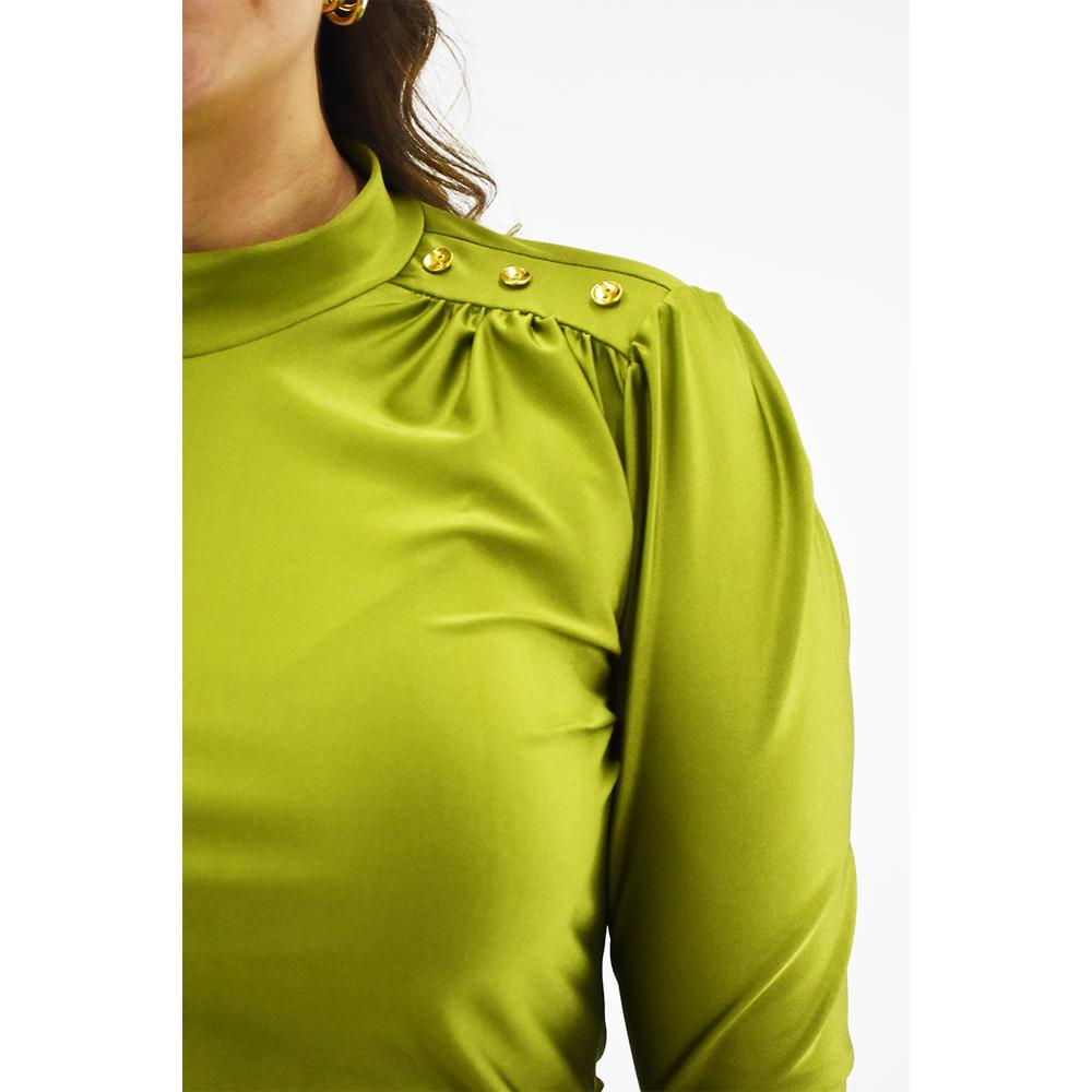 Foto 5 pulgar | Blusa de Satín Roman Fashion 1802 Verde Lima Tallas Extras