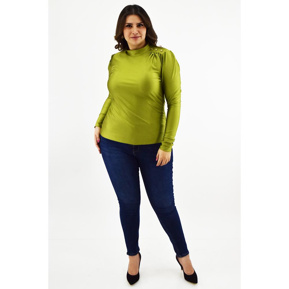 Foto 5 | Blusa de Satín Roman Fashion 1802 Verde Lima Tallas Extras