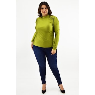 Foto 5 | Blusa de Satín Roman Fashion 1802 Verde Lima Tallas Extras