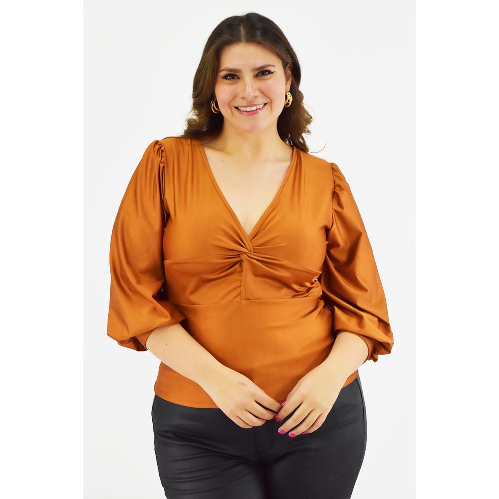 Blusa De Satín Con Nudo Roman Fashion /tallas Extras, 1839 (cafe) Cafe