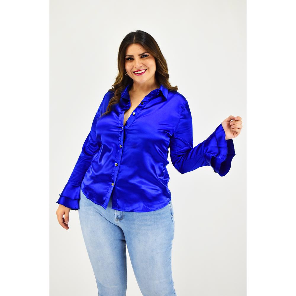 Blusa Manga Poeta Roman Fashion /tallas Extras, 1010 (azul Rey) Azul