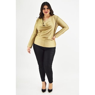 Foto 6 | Blusa de Satín Roman Fashion Dorada para Mujer