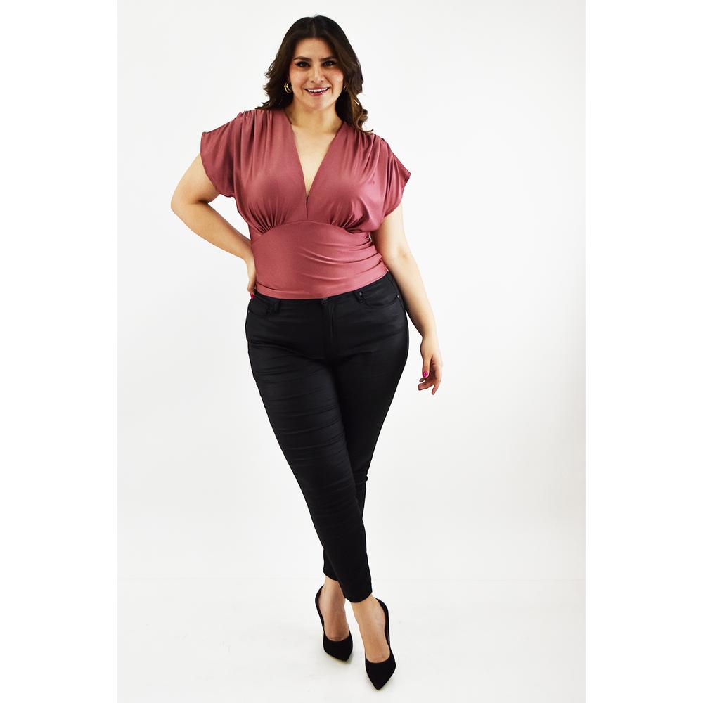 Foto 6 pulgar | Blusa de Satín Cuello V Roman Fashion Rosa para Mujer