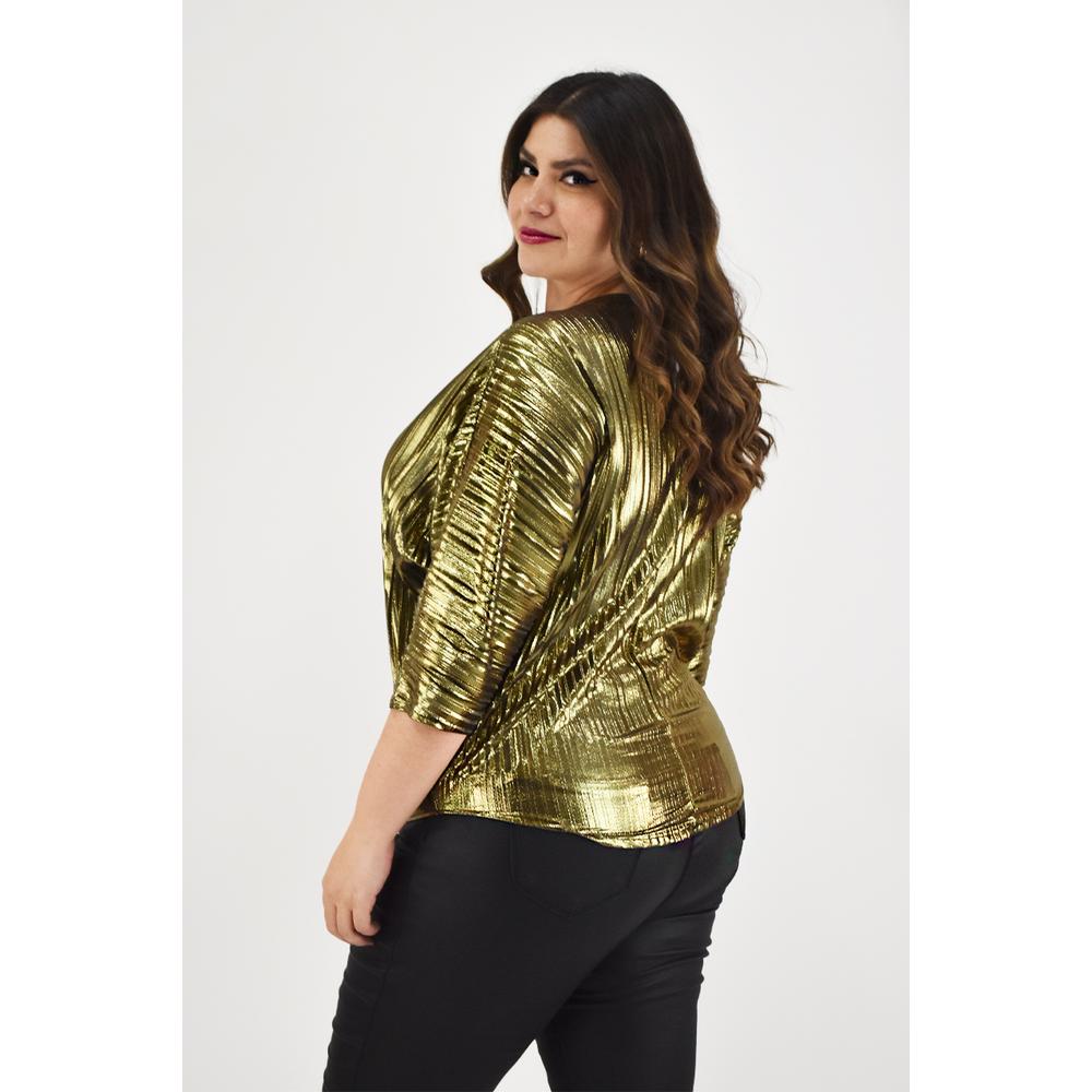 Foto 2 | Blusa Plisada Roman Fashion Dorada Tallas Extras para Mujer