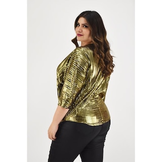 Foto 2 | Blusa Plisada Roman Fashion Dorada Tallas Extras para Mujer