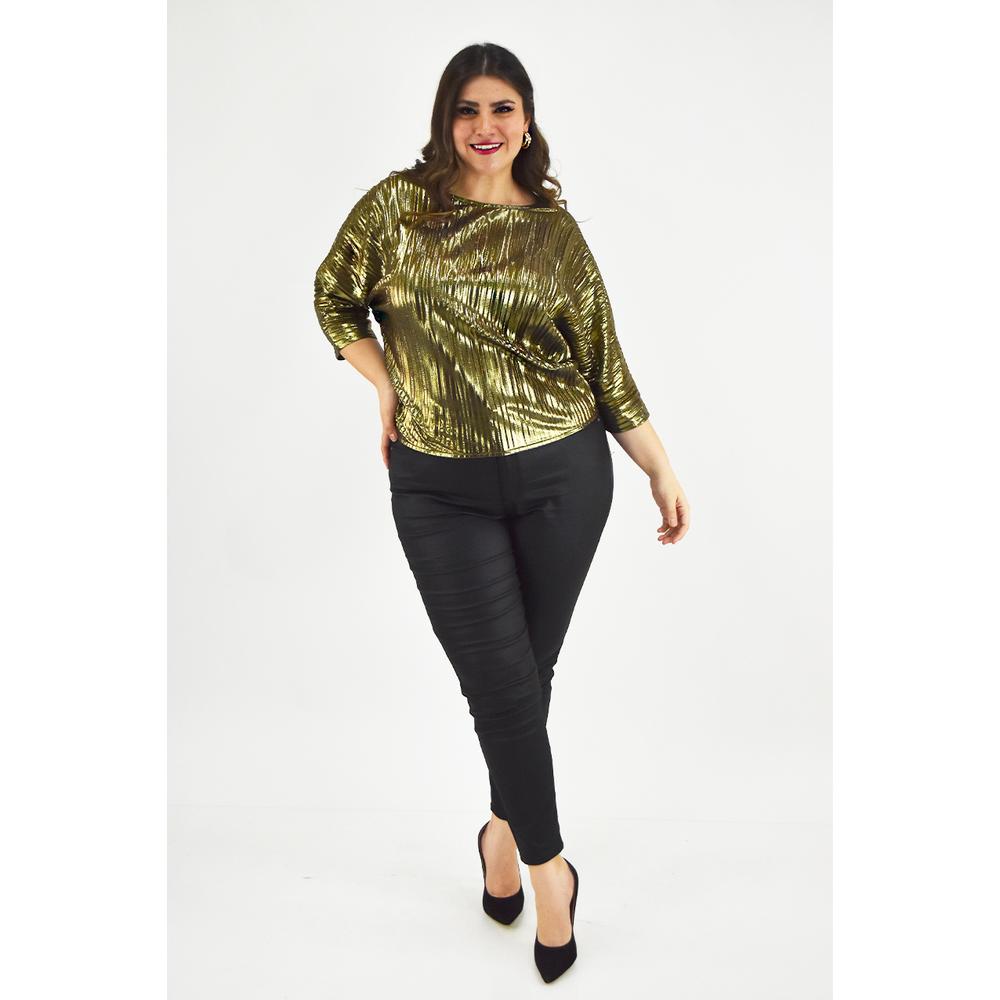 Foto 7 pulgar | Blusa Plisada Roman Fashion Dorada Tallas Extras para Mujer
