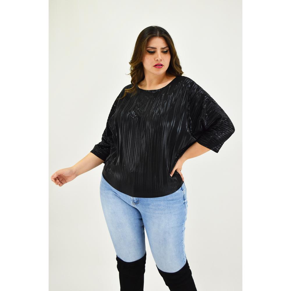 Blusa Elegante Plisada Roman Fashion Negra Tallas Extras para Mujer
