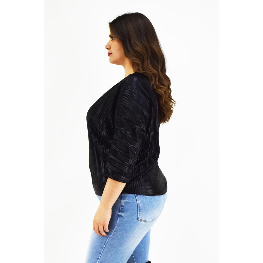 Foto 3 pulgar | Blusa Elegante Plisada Roman Fashion Negra Tallas Extras para Mujer