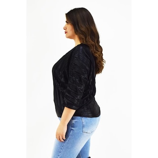Foto 2 | Blusa Elegante Plisada Roman Fashion Negra Tallas Extras para Mujer