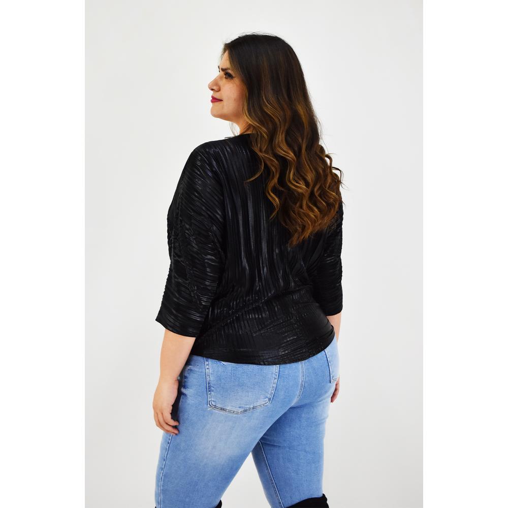 Foto 4 pulgar | Blusa Elegante Plisada Roman Fashion Negra Tallas Extras para Mujer