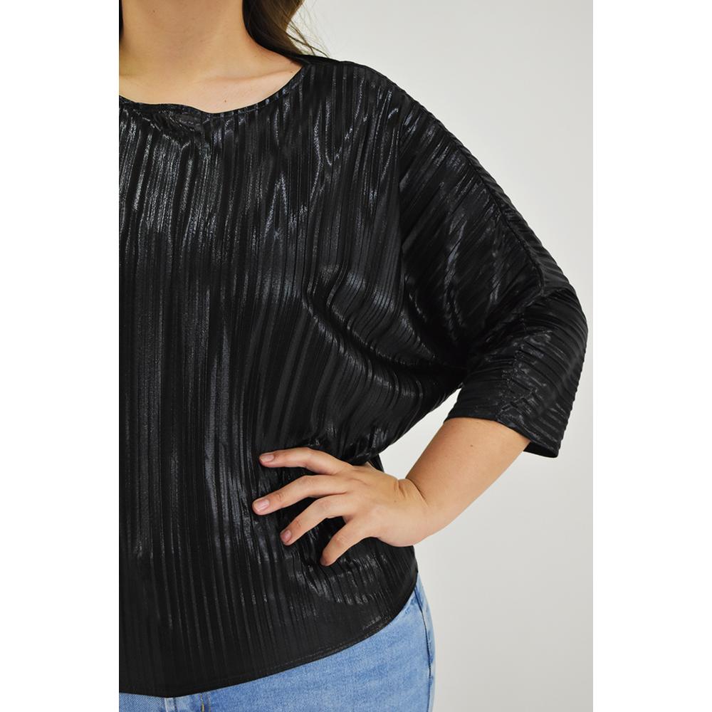 Foto 4 | Blusa Elegante Plisada Roman Fashion Negra Tallas Extras para Mujer