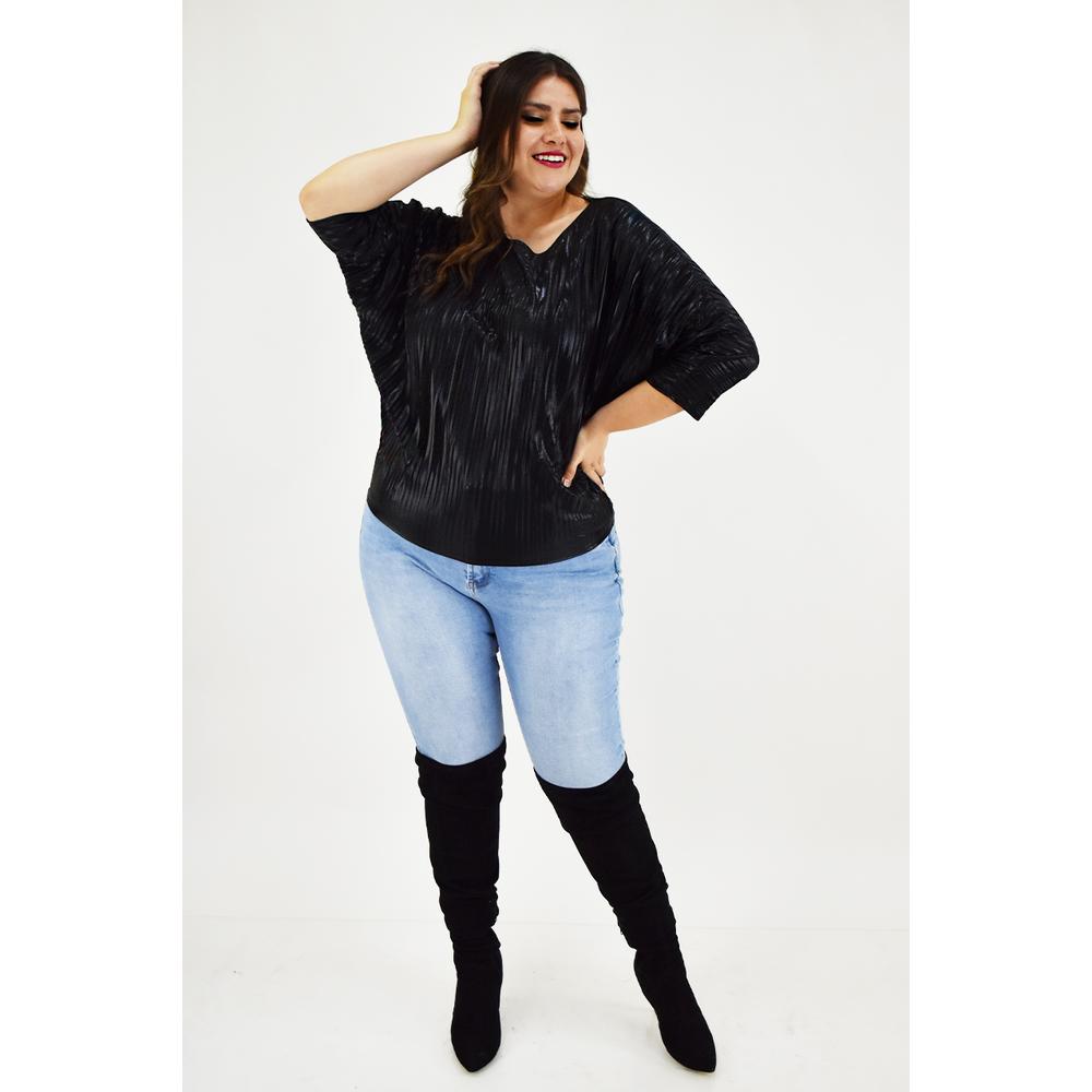 Foto 6 pulgar | Blusa Elegante Plisada Roman Fashion Negra Tallas Extras para Mujer