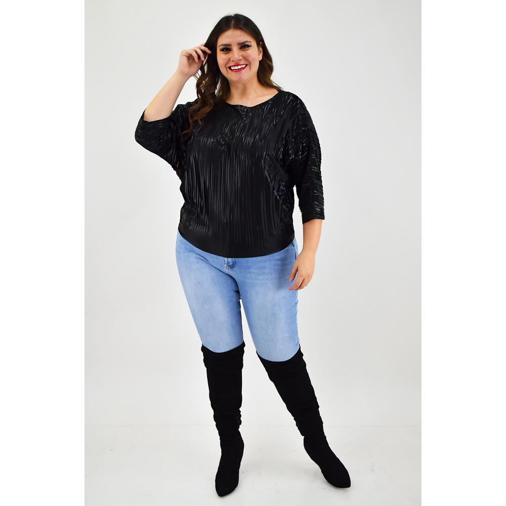 Foto 7 pulgar | Blusa Elegante Plisada Roman Fashion Negra Tallas Extras para Mujer