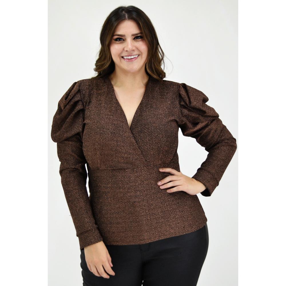 Foto 2 pulgar | Blusa Glitter Roman Fashion Cobre Tallas Extras