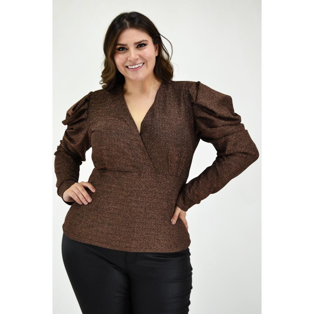 Foto 6 pulgar | Blusa Glitter Roman Fashion Cobre Tallas Extras