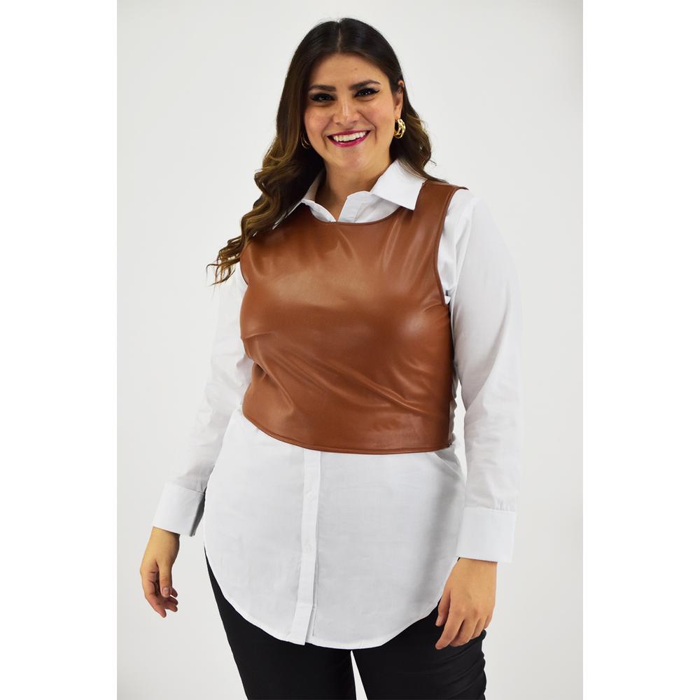 Crop Top de Vinipiel Roman Fashion  Tallas Extras Café