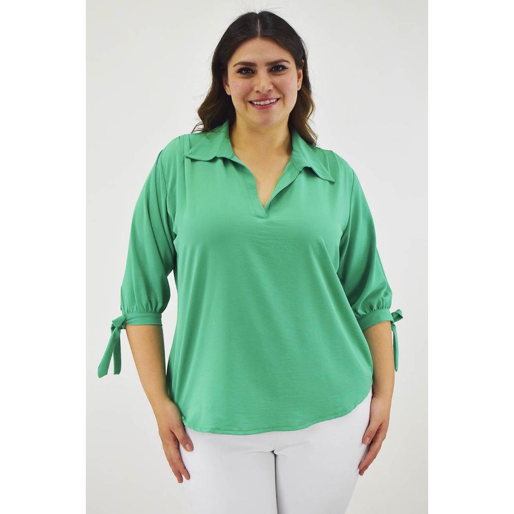 Foto 2 pulgar | Blusa con Moño en Manga Roman Fashion Tallas Extras 2294 Verde
