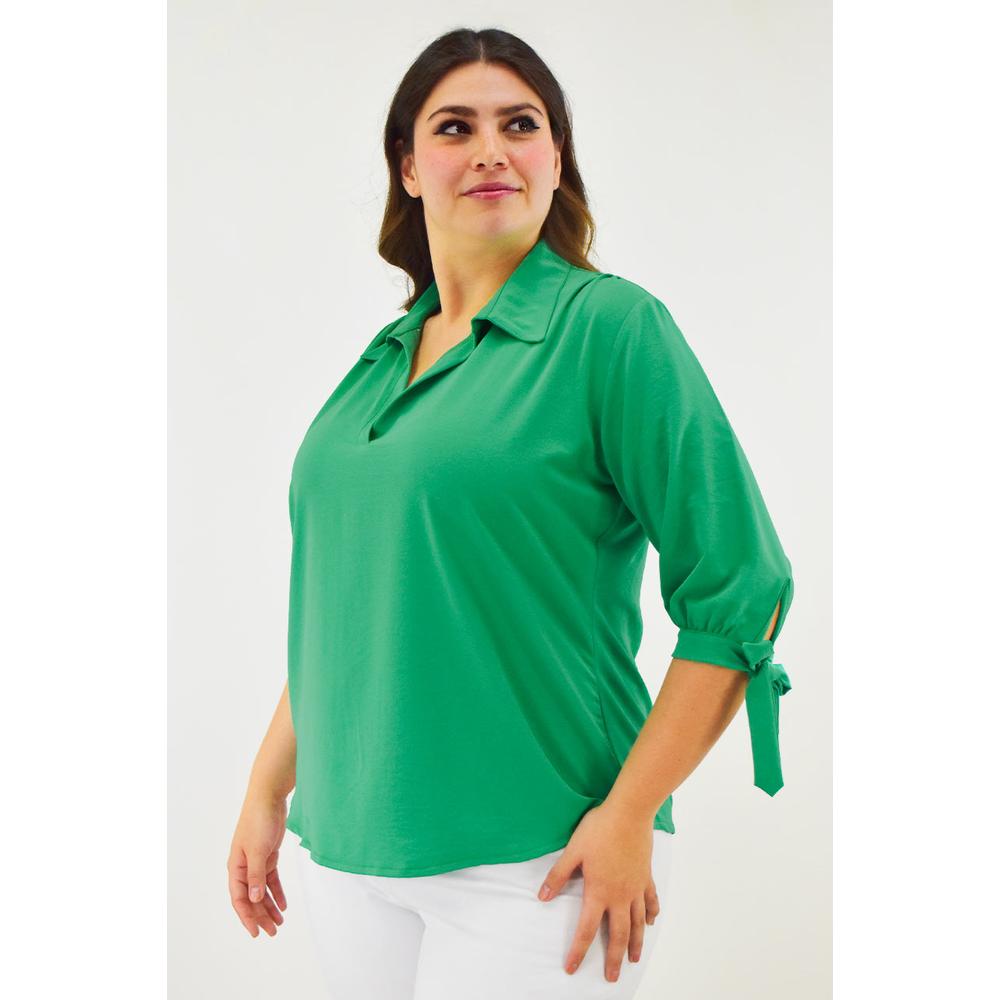 Foto 3 pulgar | Blusa con Moño en Manga Roman Fashion Tallas Extras 2294 Verde