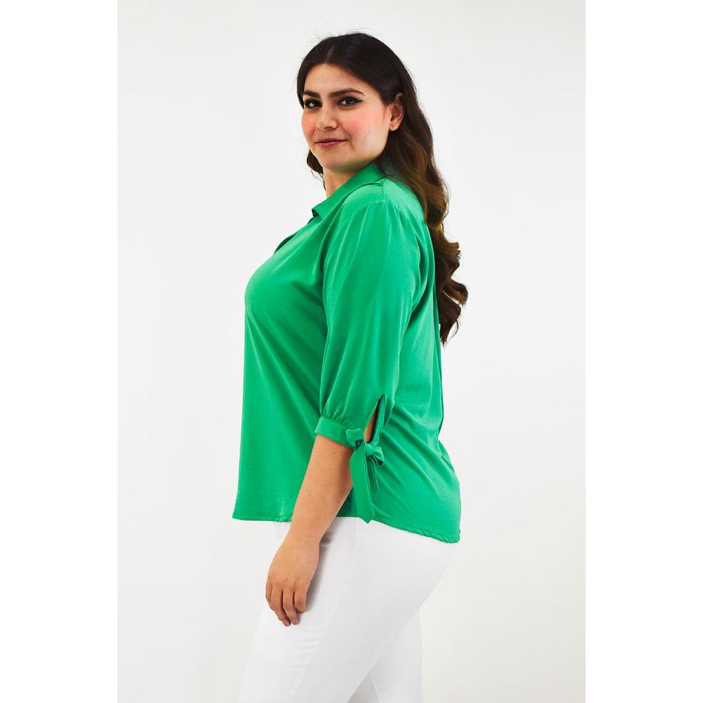 Foto 4 pulgar | Blusa con Moño en Manga Roman Fashion Tallas Extras 2294 Verde